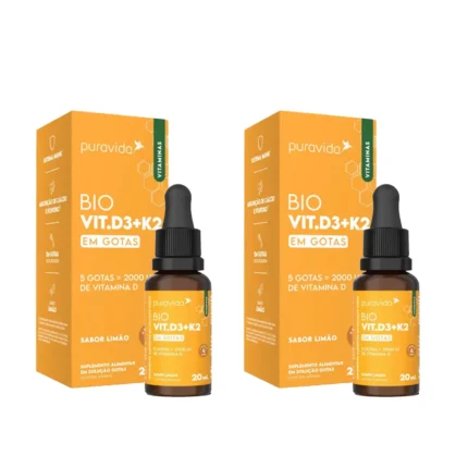 Kit 2 Suplemento Bio Vit.D3+K2 Gotas Sabor Limão - Puravida